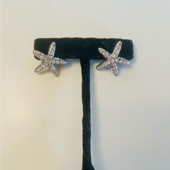 Starfish Rhinestone Earrings Silver Tone on Posts Vintage 1980’s - Picture 3 of 6